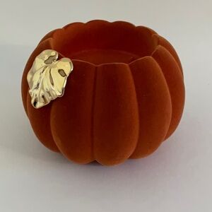 Velvet Pumpkin Candle Holder with Gold Leaf Accent